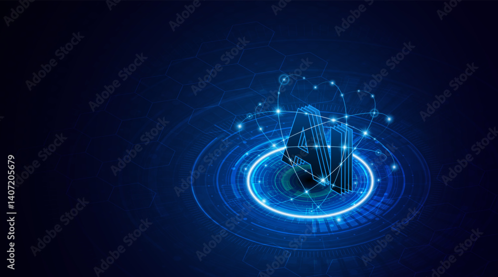 Poster Digital technology of the future. AI icon or artificial intelligence symbol. Future advanced artificial intelligence technology circuit board concept	
