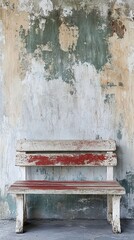 Vintage Wooden Bench Against Weathered Wall