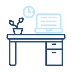 Office Desk Icon Two Color Outline Style. Vector Illustration For Graphic Design
