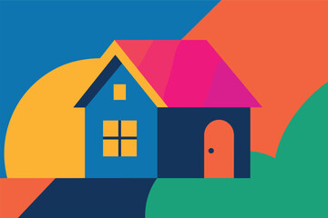 Colorful geometric abstract house design with vibrant shapes for modern art decor