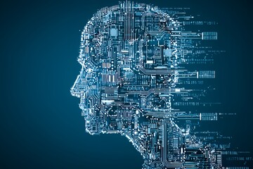 Obraz premium Digital Mind: An intricate, three-dimensional digital circuit human head. Conceptual representation of artificial intelligence, technology, and innovation.