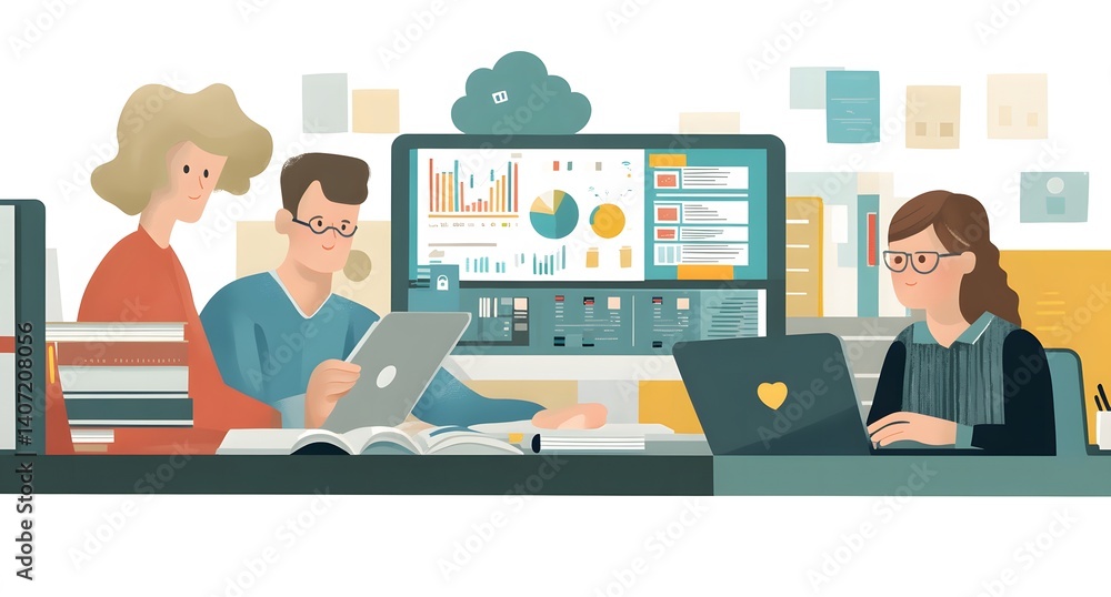 Poster the concept of ​​creating a digital project management team or a high-quality learning environment t