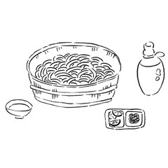 観光/四国徳島県の特産品の「たらいうどん」＿手描き線画カットイラスト・モノクロ
