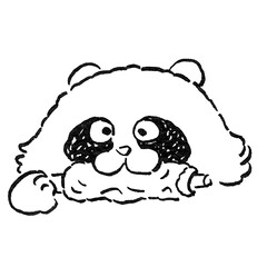 観光/四国徳島県の金長だぬきが竹ちくわを食べる様子＿たぬき＿手描き線画カットイラスト・モノクロ
