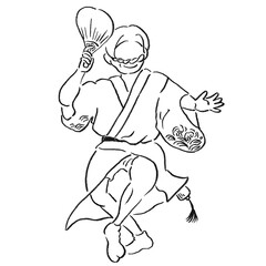 観光/四国徳島県の阿波踊り[男踊りの手描き線画カットイラスト]モノクロ
