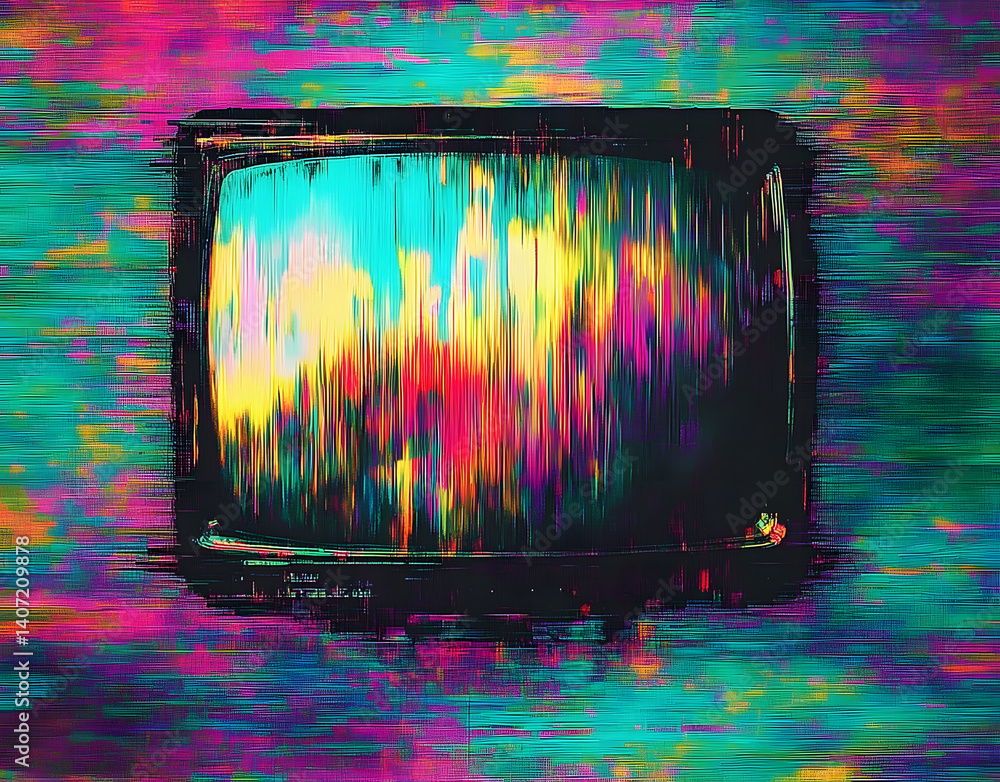 Poster old tv glitch error white noise effect colorful abstract overlay background