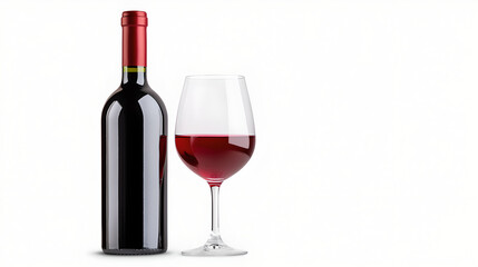 Red Wine Bottle and Glass on White Background