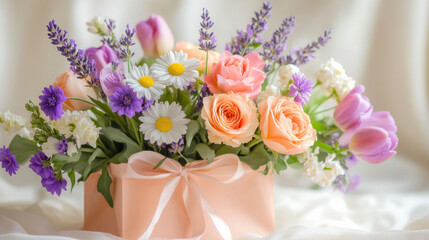 Elegant Floral Arrangement in Peach Gift Box