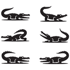 Crocodile design on white background. Wild Animals. Reptile. Easy editable layered Vector Black silhouettes illustration.