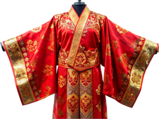 a red robe with a gold design