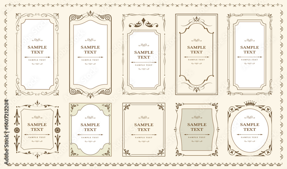 Poster set of decorative vintage frames and borders set. design elements for packaging design and invitatio