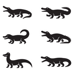 Crocodile design on white background. Wild Animals. Reptile. Easy editable layered Vector Black silhouettes illustration.