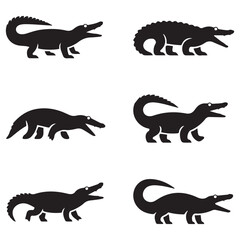 Crocodile design on white background. Wild Animals. Reptile. Easy editable layered Vector Black silhouettes illustration.