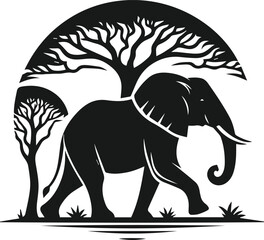 Obraz premium Elephant with tree vector animal silhouette