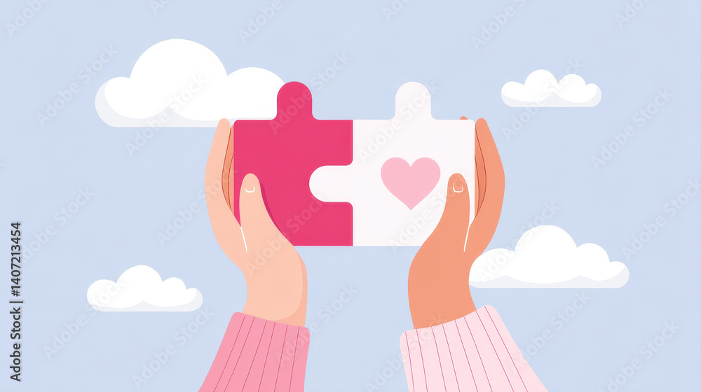 Aufkleber hands holding puzzle piece with heart symbol, representing teamwork and connection in creative desig