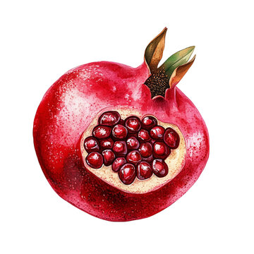 recommend clip art: Watercolor drawing of a ripe pomegranate fruit illustration  isolated on transparent  background
