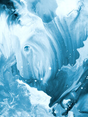 Abstract blue fantastic creative hand painted background, brush and marble texture, acrylic painting.
