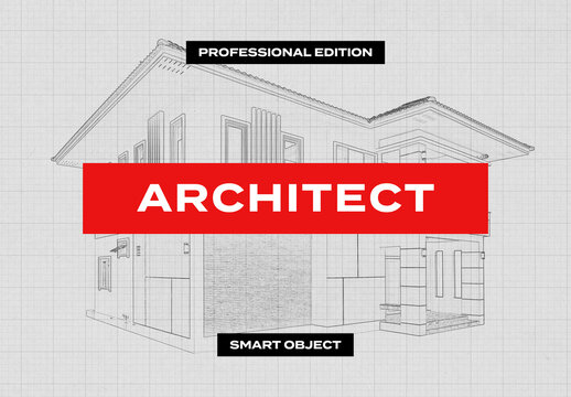 Blueprint Architecture Design 3D Photo Effect Paper Texture Template Mockup Overlay Style
