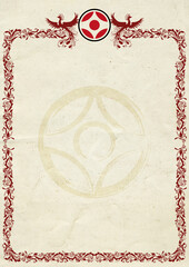 Karate KYOKUSHINKAI certificate, diplom. Old vintage paper texture. High resolution.