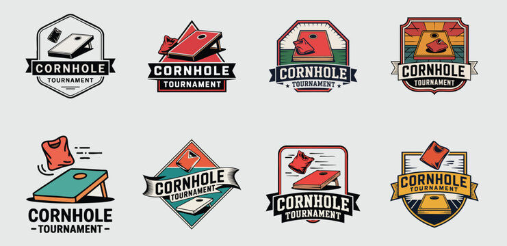 set  of Cornhole Tournament Logo badge in Various shapes for Sports and Recreation
