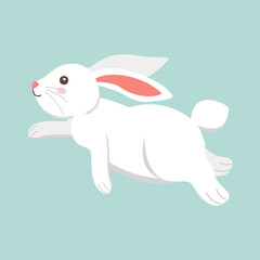 Adorable white bunny in mid jump on a pastel background. Perfect for Easter themes, kids illustrations, animal designs, spring graphics, and cute cartoon animal collections.