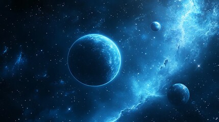 Fototapeta premium Blue cosmic backdrop featuring multiple planets