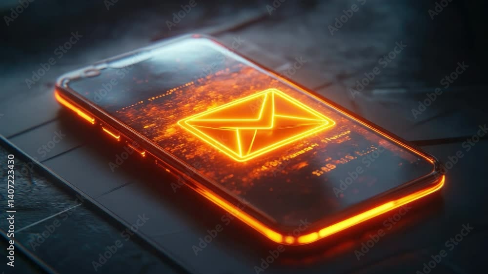 Aufkleber modern smartphone with glowing envelope icon representing email communication on a dark background