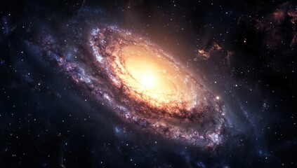 Fototapeta premium Galaxy with swirling arms and bright center in a dark starry space.