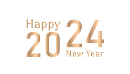 Vector cool and beautiful Happy New Year 2024 writing in gold with a black and white background