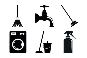 Cleaning Item Silhouette Vector Icon Set 