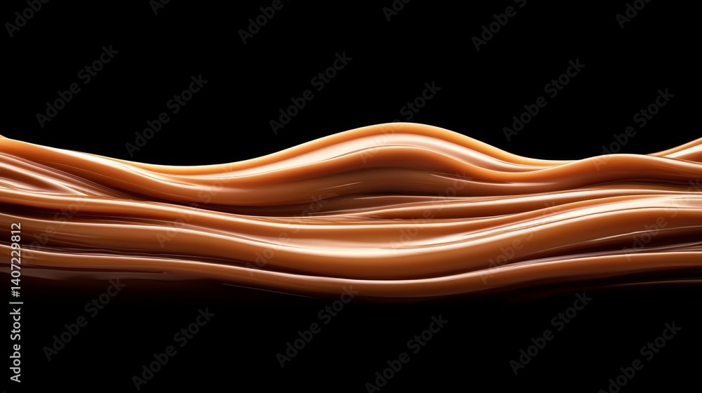 Leinwandbilder Caramel flows smoothly over a rich chocolate surface, creating an enticing visual on a plain black backdrop with ample space for text or branding