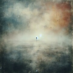 Loneliness Depicted in an Abstract Style with Isolated Small Forms and Empty Space 