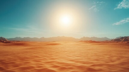Obraz premium A minimalist desert landscape with endless dunes and a bright sun overhead 
