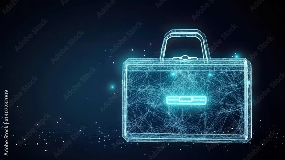 Poster digital representation of a futuristic briefcase with technological features and abstract connection
