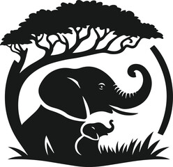 Elephant with tree vector animal silhouette