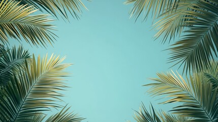 Palm leaves are used to create a border around backgrounds that showcase outdoor vegetation