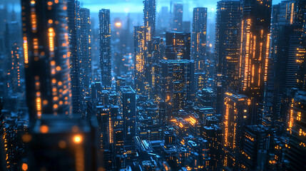 Fototapeta premium Lights of data servers in skyscraper blue circuit boards, modern infrastructure