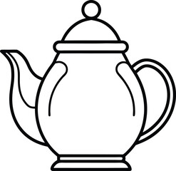 Teapot Double Outline Icon Line Art Drawing Vector | Tea Time, Kitchenware & Minimal Drink Design