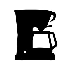 Minimalist black silhouette of a coffee maker with carafe and filter compartment