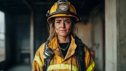 Fototapeta premium Portrait of a Brave Female Firefighter