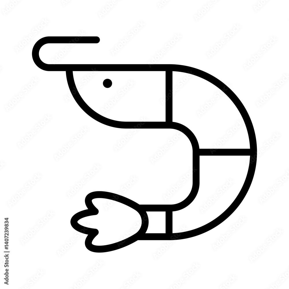 Poster minimalist shrimp icon with curved segmented body - flat icon for apps and websites