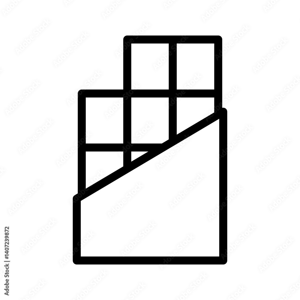 Poster minimalist chocolate bar icon with wrapper and square segments - flat icon for apps and websites