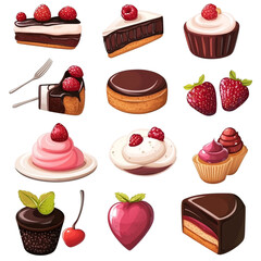 Delicious pastries and cakes with strawberries and raspberries sweet treats bakery desserts