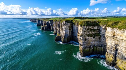 Obraz premium Coastal cliffs with crashing waves, dynamic movement