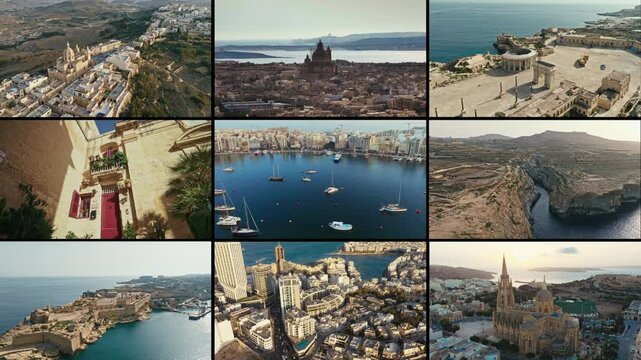 Cinematic Overview of Gozo and Malta captured in a cinematic collage of Maltas architecture, coastlines and heritage. A dynamic visual journey through iconic landscapes and cities.