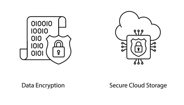 Secure Cloud Storage Data Encryption Cybersecurity Vector Icon Set Design