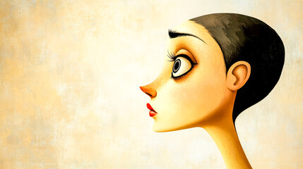 Woman with exaggerated nose showing concept of diversity and uniqueness