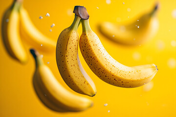 Fresh ripe baby bananas falling in the air 