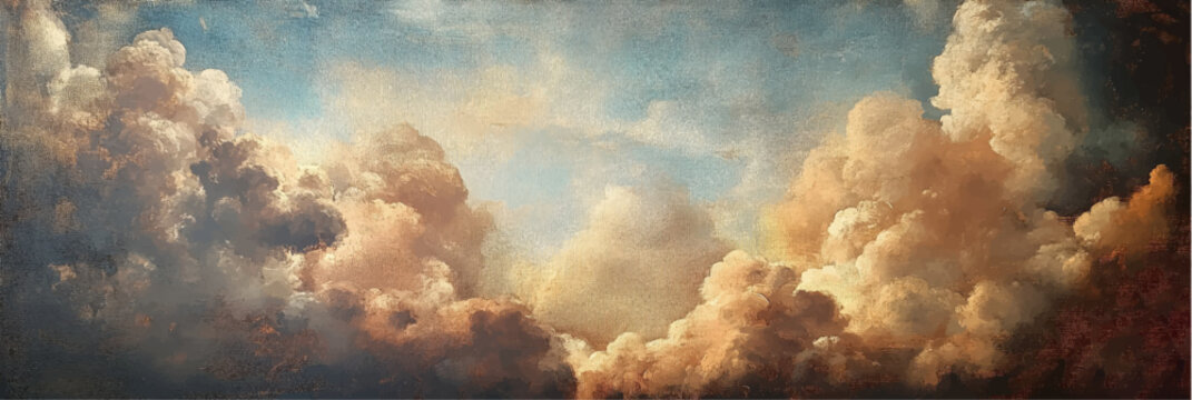 vector illustration of cloud sky in style of renaissance oil painting on canvas