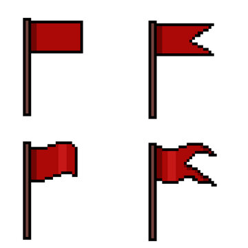 Set of Pixel Red Flags Icons